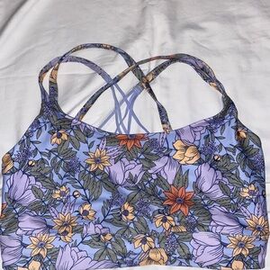 Blue Floral Strappy Sports Bra